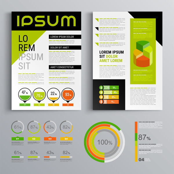 Green with black brochure cover with business infographic vector 03