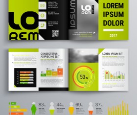 Green with black brochure cover with business infographic vector 04
