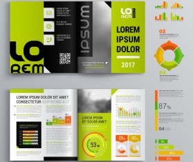 Green with black brochure cover with business infographic vector 05
