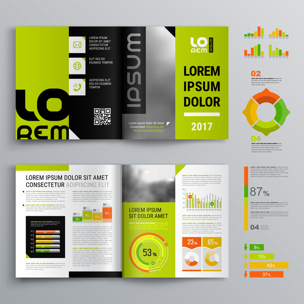 Green with black brochure cover with business infographic vector 05