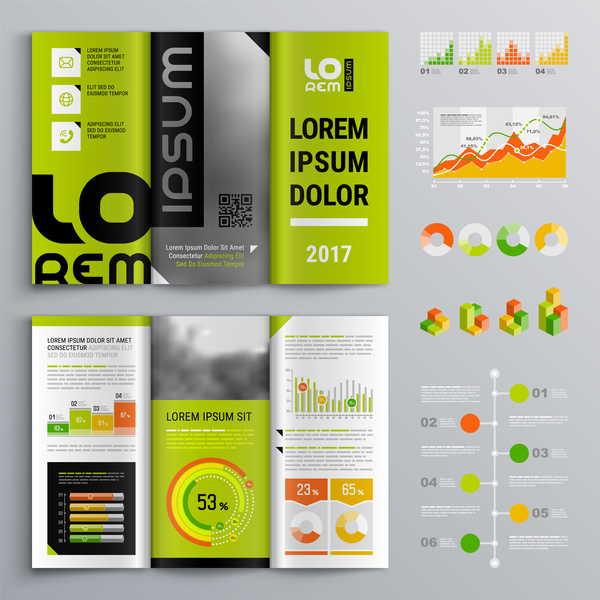 Green with black brochure cover with business infographic vector 06