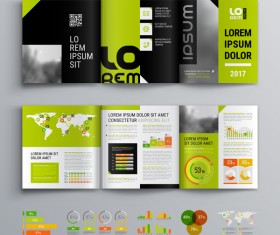 Green with black brochure cover with business infographic vector 07
