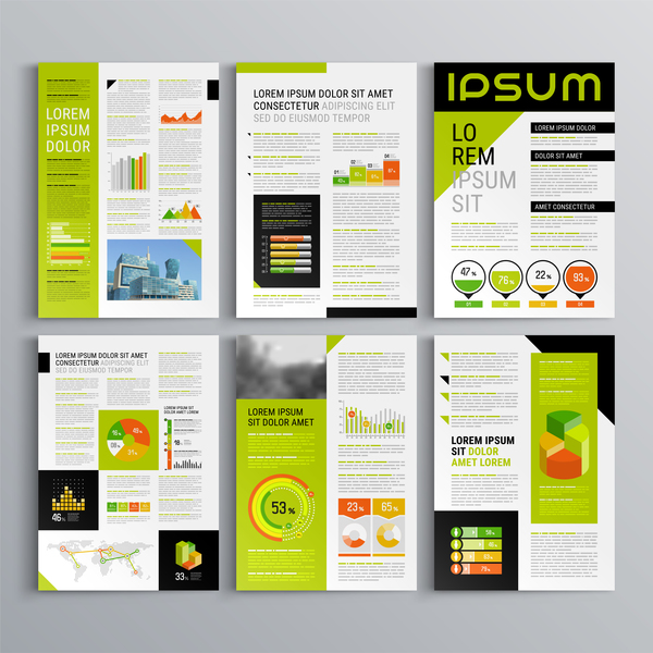 Green with black brochure cover with business infographic vector 08