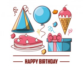 Happy birthday card with gift box and ice cream vector