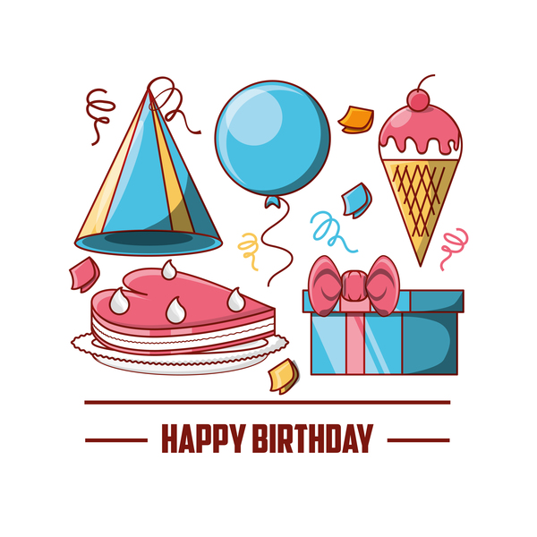 Happy birthday card with gift box and ice cream vector