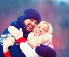 Happy couple hugging outdoors Stock Photo