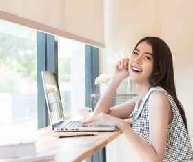 Happy girl using laptop Stock Photo 01