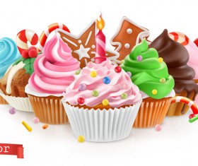 Holiday Sweet dessert with cupcake vector
