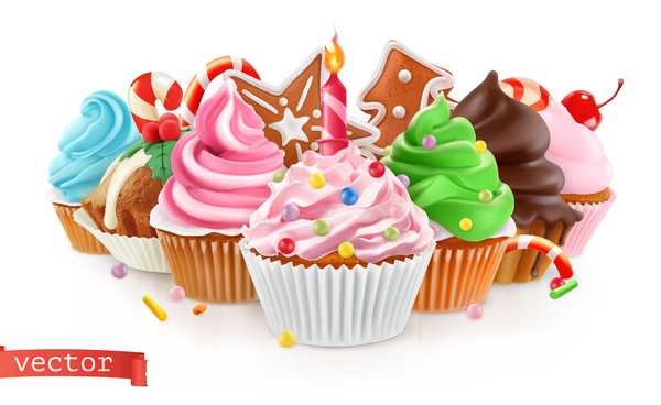 Holiday Sweet dessert with cupcake vector