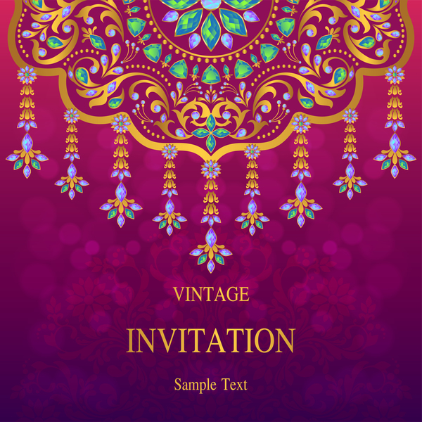 India styles vintage invitation card vector template 01