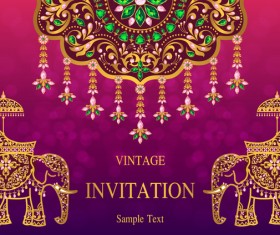 India styles vintage invitation card vector template 02