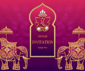 India styles vintage invitation card vector template 03