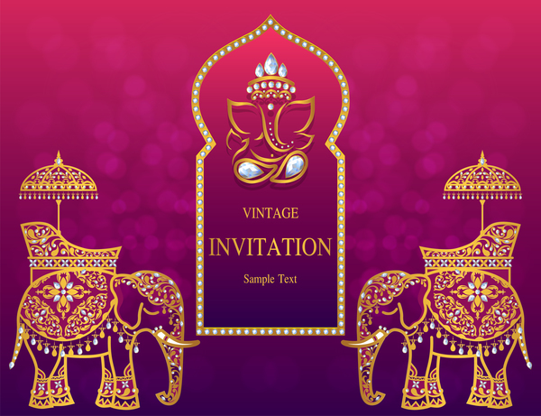 India styles vintage invitation card vector template 03