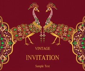India styles vintage invitation card vector template 04