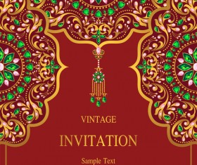 India styles vintage invitation card vector template 05
