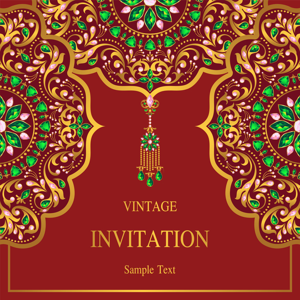 India styles vintage invitation card vector template 05