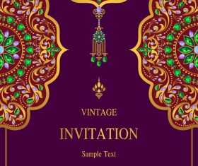 India styles vintage invitation card vector template 06