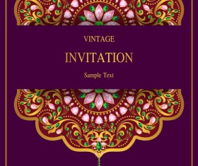 India styles vintage invitation card vector template 07