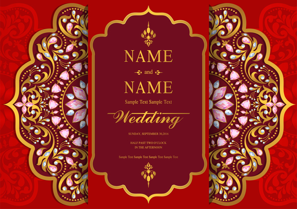 India styles vintage invitation card vector template 09