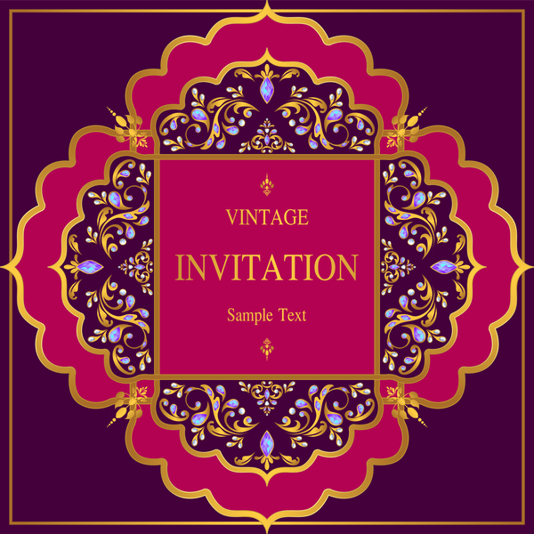 India styles vintage invitation card vector template 11