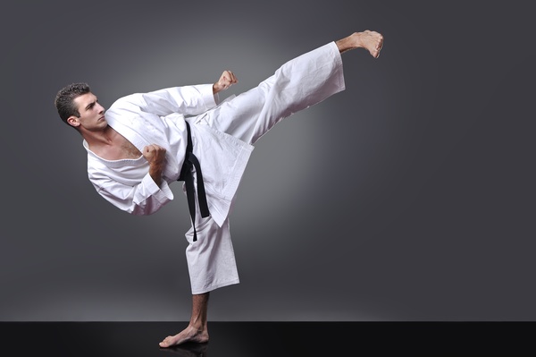 Karate side kick Stock Photo