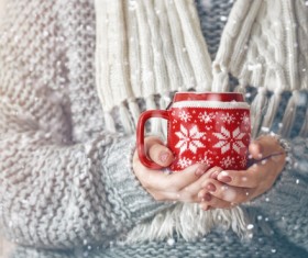 Knit coffee cup set Stock Photo