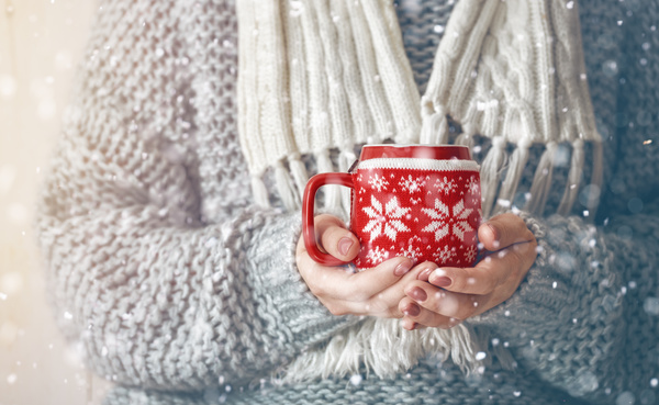 Knit coffee cup set Stock Photo