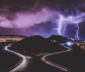 Lightning in the dark sky Stock Photo
