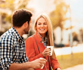 Lover drinking coffee to chat Stock Photo