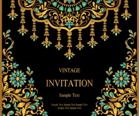 Luxury black invitation card with ornaments vector 01
