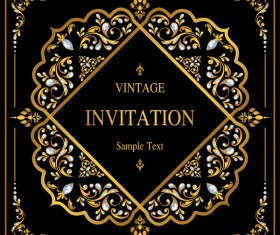 Luxury black invitation card with ornaments vector 02