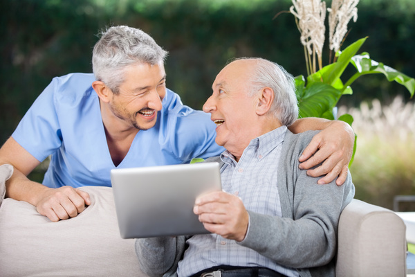 Male carers and elderly Stock Photo 02
