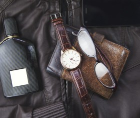 Male fashion style leather shoes and accessories Stock Photo 03