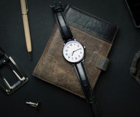 Male fashion style leather shoes and accessories Stock Photo 04