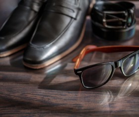 Male fashion style leather shoes and accessories Stock Photo 05