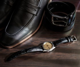 Male fashion style leather shoes and accessories Stock Photo 06