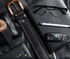 Male fashion style leather shoes and accessories Stock Photo 12