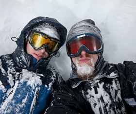 Man autodyne outdoors in winter Stock Photo