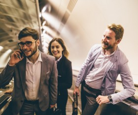 Man on the escalator Stock Photo