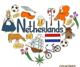 Netherland country elements with heart shape vector