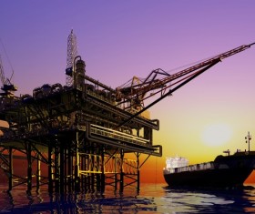 Offshore production platform and tankers Stock Photo