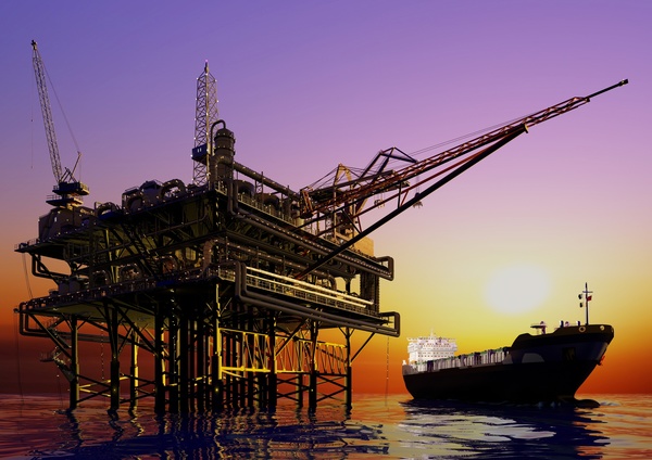Offshore production platform and tankers Stock Photo