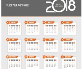Orange 2018 calendar template vectors