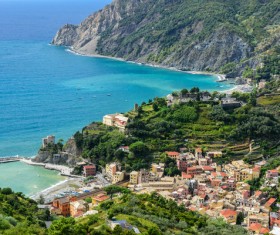 Overlooking the Italian seaside tourism Cinque Terre Stock Photo 01