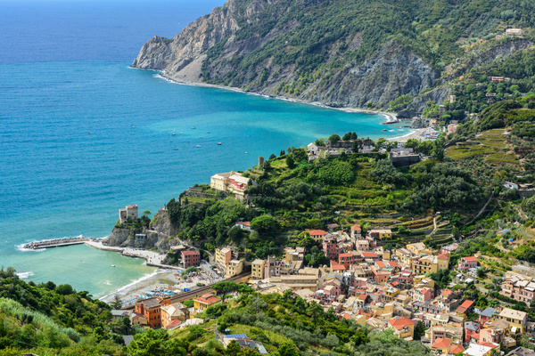 Overlooking the Italian seaside tourism Cinque Terre Stock Photo 01