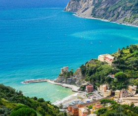 Overlooking the Italian seaside tourism Cinque Terre Stock Photo 02