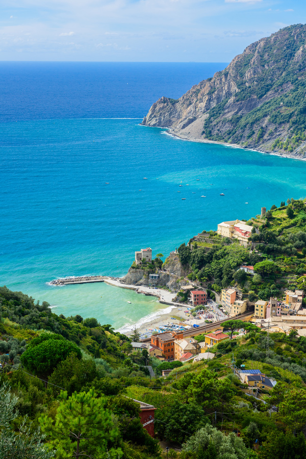 Overlooking the Italian seaside tourism Cinque Terre Stock Photo 02