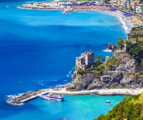 Overlooking the Italian seaside tourism Cinque Terre Stock Photo 04