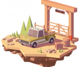 Pickup truck near the ranch vector