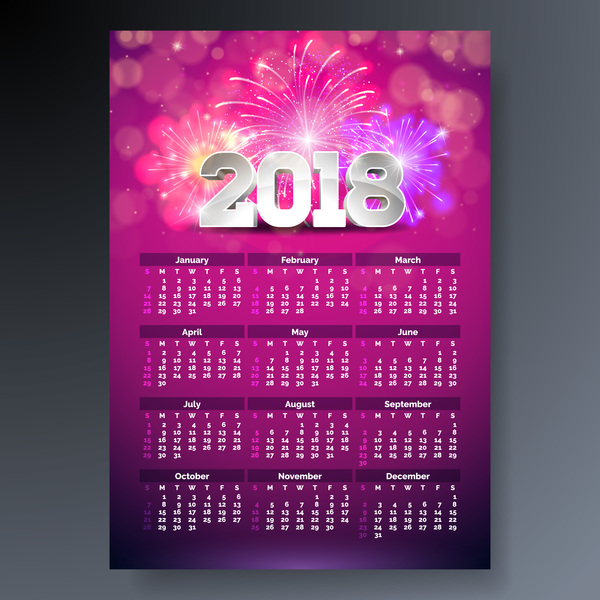 Pink 2018 calendar template vectors material